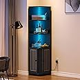 YITAHOME Corner Cabinet with LED Lights, 71.1“ Corner Bookshelf and Bookcase with Storage, Modern Display Corner Shelf for Living Room, Dining Room, Kitchen, Black (1 PC)