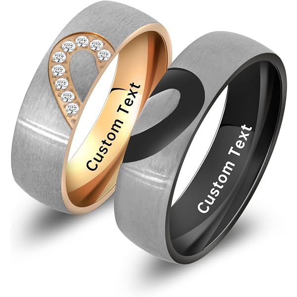 Personalized Glow In The Dark Couple Rings - Stainless Steel Heartbeat Matching Set With Free Engraving, Promise Wedding Rings For Men & Women - View #6