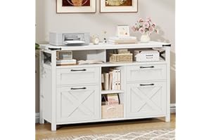 HALITAA Filing Organization Storage Cabinets 4 Drawer with Adjustable Shelf, Lateral Filing Cabinet with Open Storage Shelf for Home Office, Farmhouse File Cabinets for Hanging Files Letter/A4.(White)