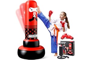 JCLEAL 63'' Inflatable Kids Punching Bag,Freestanding Boxing Bag with Gloves & Pump Kickboxing Training Set,Toddler Punching Dummy Toys Christmas Birthday Gifts for 3-5-8-12 Ages Boys Girls Karate MMA
