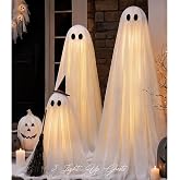 Halloween Decorations Outdoor - Set of 3 Light Up Ghosts with Timer Remote | 8 Light Modes, Spooky Cute Ghost Decoration, Halloween Decorations, Indoor Party Decor, For Yard Porch Home Front Door