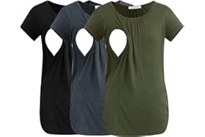 Smallshow Women's Maternity Nursing Tops Ruched Breastfeeding Shirts Clothes 3-Pack