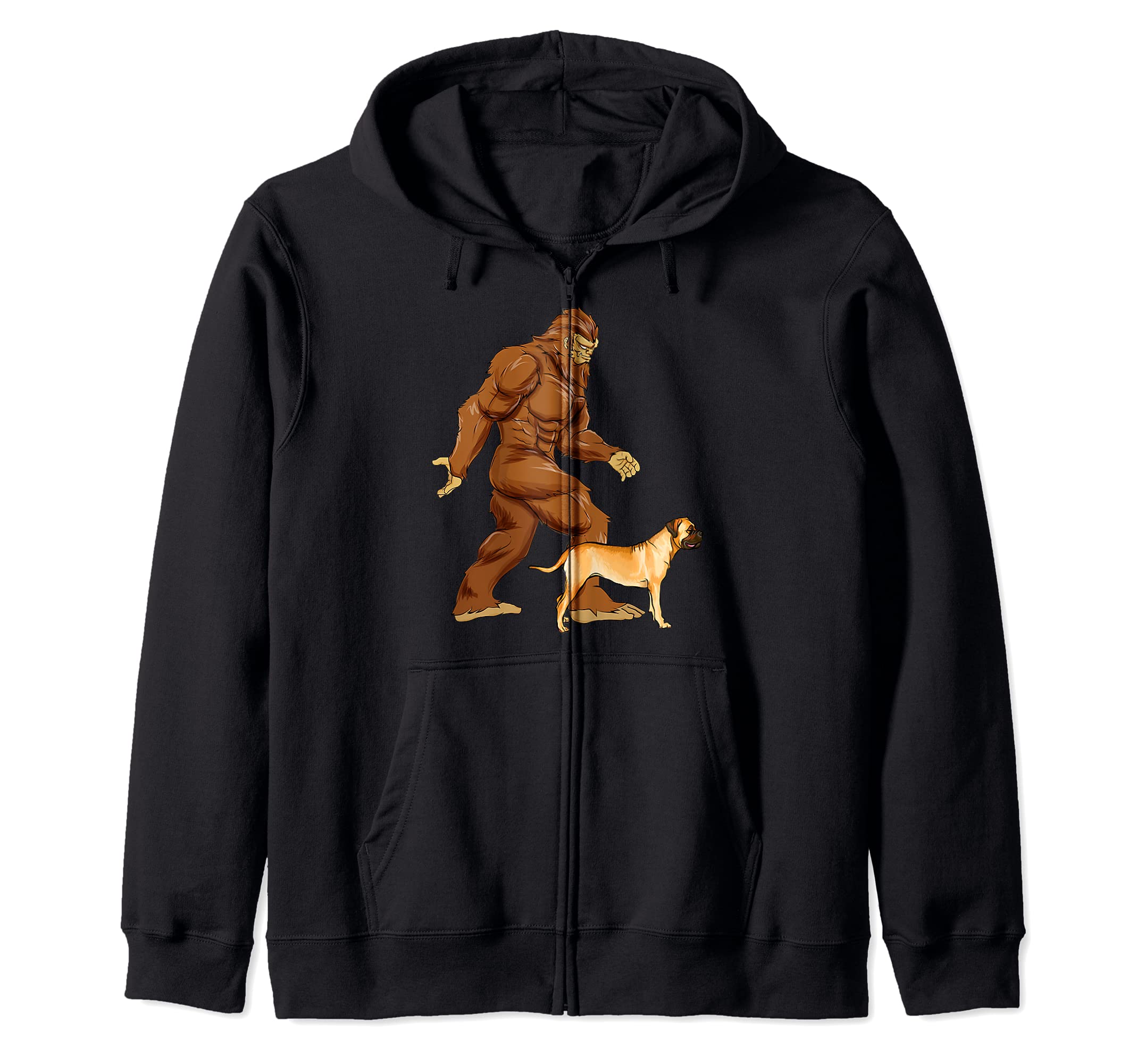 Funny Bigfoot Walking Bullmastiff Sasquatch Dog Zip Hoodie