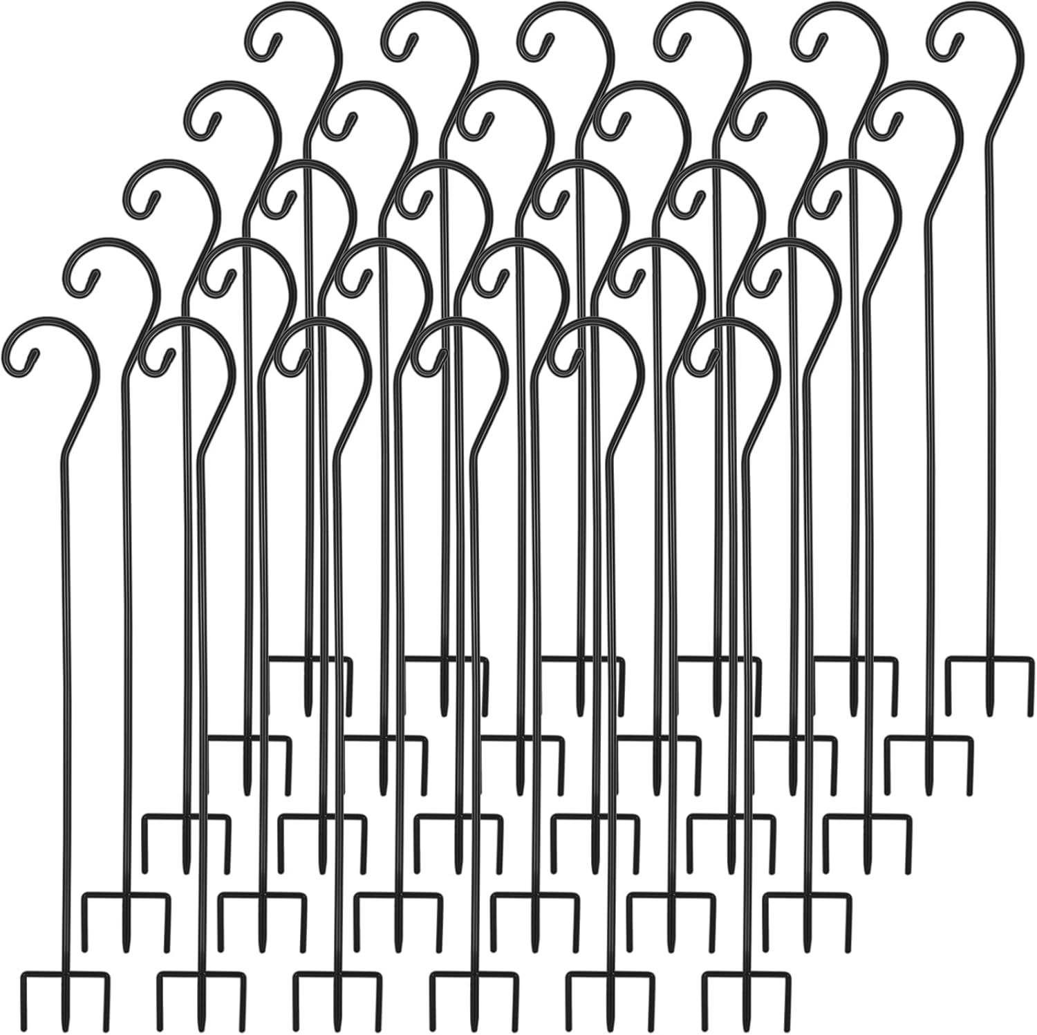 Outdoor Shepherd's Hooks - Yaocom 30 Pack Metal Shepherds Hook for Outdoor, 47 Inch Bird Feeder Pole with 3 Prongs Base, Adjustable Tall Heavy Duty Shepherds Hooks for Hanging Plant Baskets, Solar Lights, Lanterns, Wedding