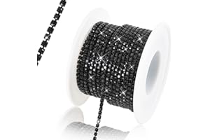 Rytenz 10 Yards 2 MM Rhinestone Chain Trim Crystal Rhinestone Close Chain Trim Shiny Rhinestone Chain for Sewing Crafts, DIY Decoration, Jewelry, Clothing, Shoes (Black-2)