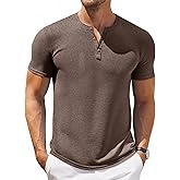 Aoysky Men Short Sleeve Henley T-Shirt Casual Solid Color Button-up Henley Shirt V Neck Tee Tops