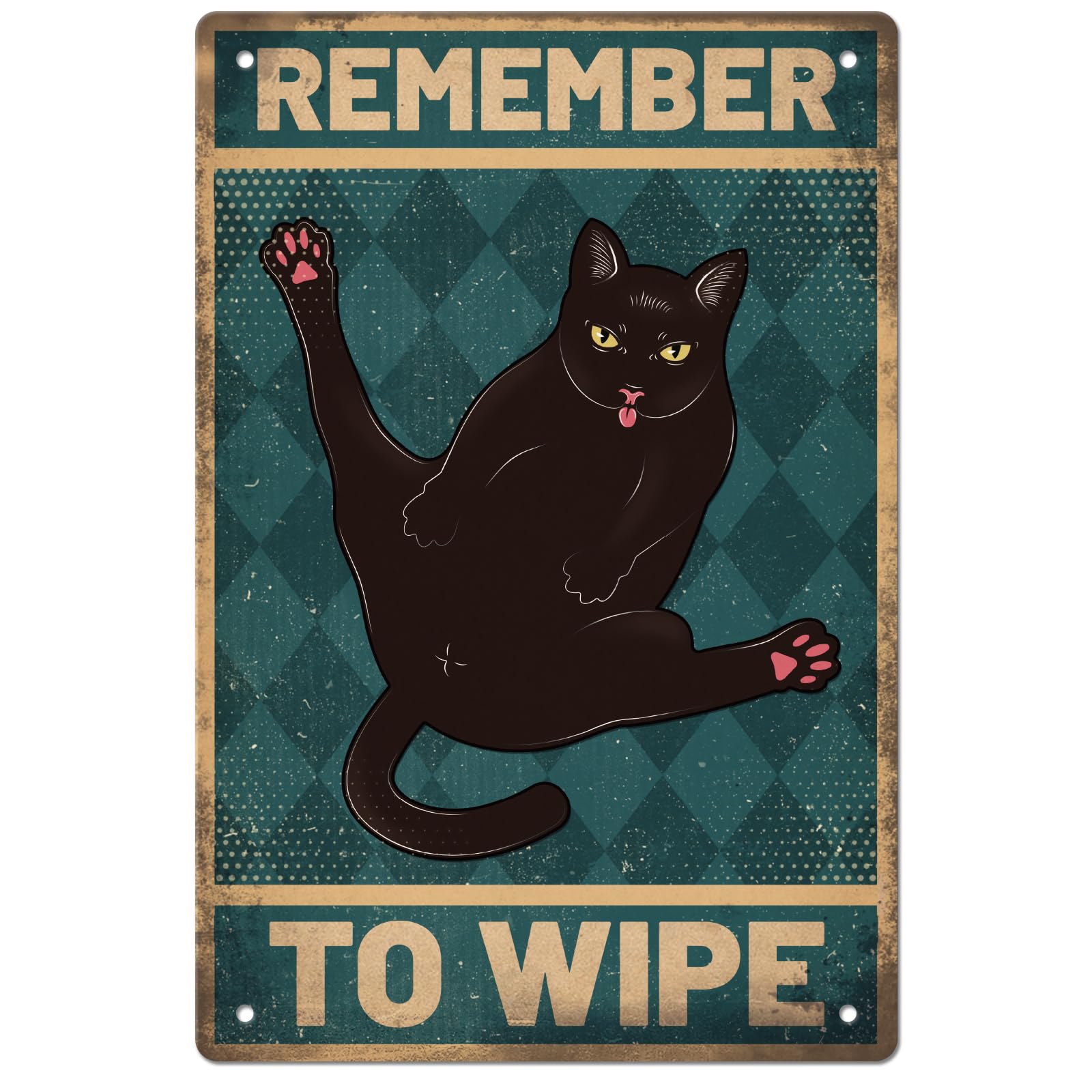 GLOBLELAND Vintage Metal Black Cat Tin Sign Funny Art Plaque Poster Retro Remember to Wipe Metal Wall Decor Decorative Tin Signs 8×12inch for Home Kitchen Bar Coffee Shop Club Decoration