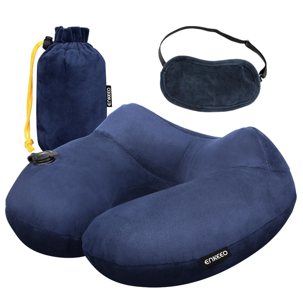 Enkeeo Almohada cervical hinchable almohada de viaje inflable diseño ergonómico cubierta desmontable