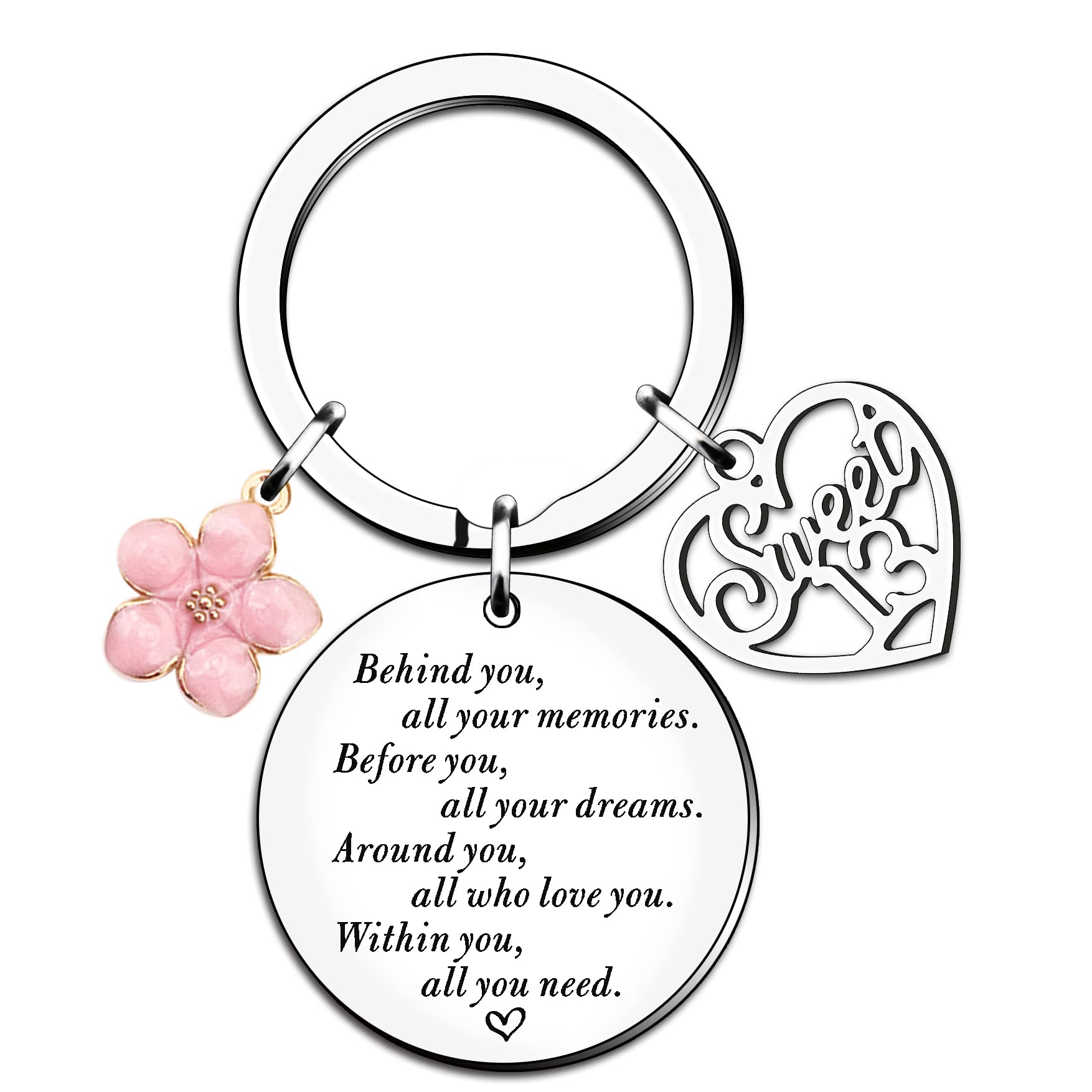 HULALA Inspirational Sweet 13th Keyring Keychain Key Rings Birthday Gifts For Girls Daughter Granddaughter Behind You All Your Memories Before You All Your Dreams Keepsake