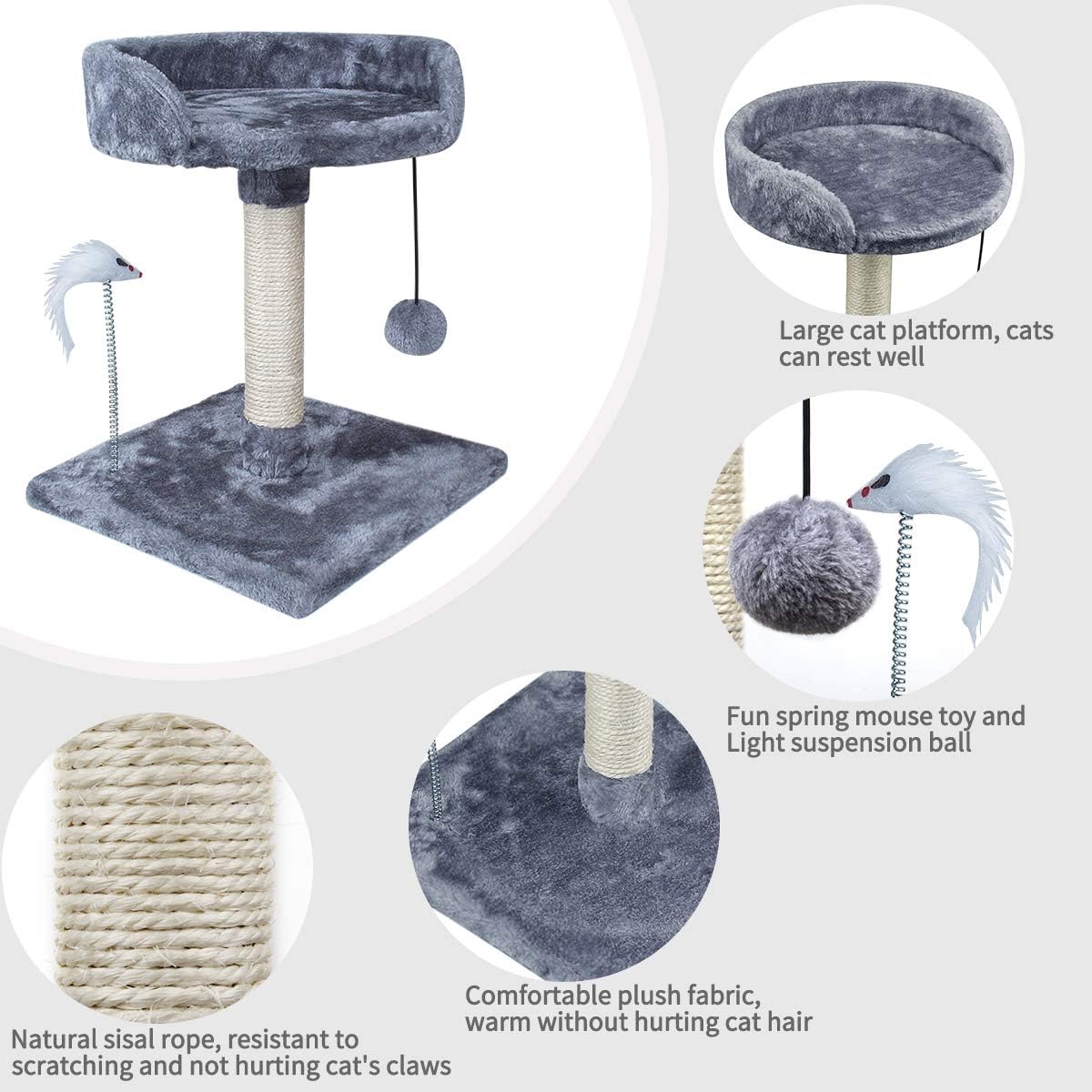 YUFU Cat Tree Tower with Natural Sisal Scratching Posts Large Platforms Cat Activity Platform Furniture with Funny Toys for Kittens Small Cat Playing Relaxing Sleeping… : Pet Supplies