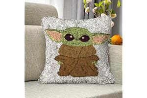 ROCKY&CHAO Latch Hook Kit for Adults 17x17In, Latch Hook Grogu Pillow Case Kits, DIY Latch Hook Cushion Kits, Crafts Pillow C