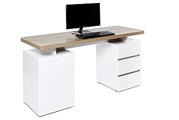 Movian Schreibtisch mit drei Schubladen und einer Tür, Weiße/Riviera-Eiche Optik