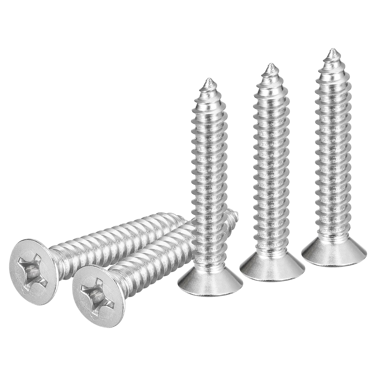 DTGN 100Pcs #14x1-1/2" Flat Head Wood Screws, 304 Stainless Steel Phillips Self Tapping Screws - Good for Woodworking, Furniture - Silver