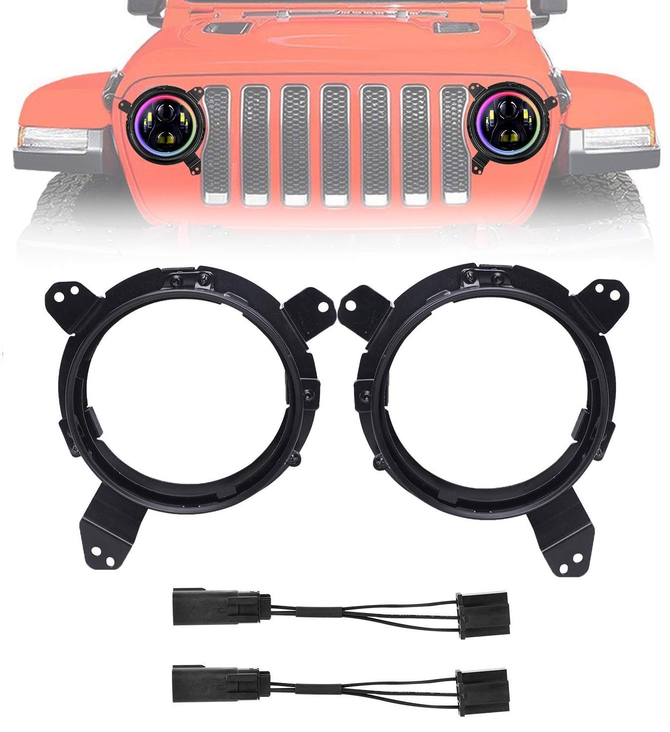 Photo 1 of YEEG DIRECT Wrangler JL Round Headlight 9 Inch Mounting Brackets All-Directional Adjustment Replacement with Adapter Harness for 2018 2019 2020 2021 2022 2023 2024 Wrangler JL JLU Gladiator JT