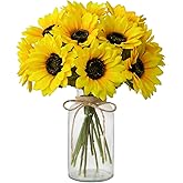 Leftover Sunflower Artificial Flowers in Vase,Sunflower Decor,Flower Centerpieces for Tables,Fake Flowers in Vase for Summer Decor, Yellow Decor