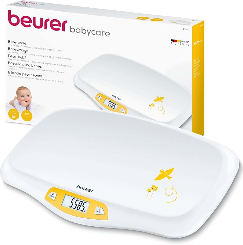 BY 80 Babywaage, mit gewölbter Oberfläche, 20 kg Tragkraft, Tara- und Holdfunktion für strampelnde Babys, Messung und Anzeige in 5g-Schritten, auch als Tierwaage verwendbar