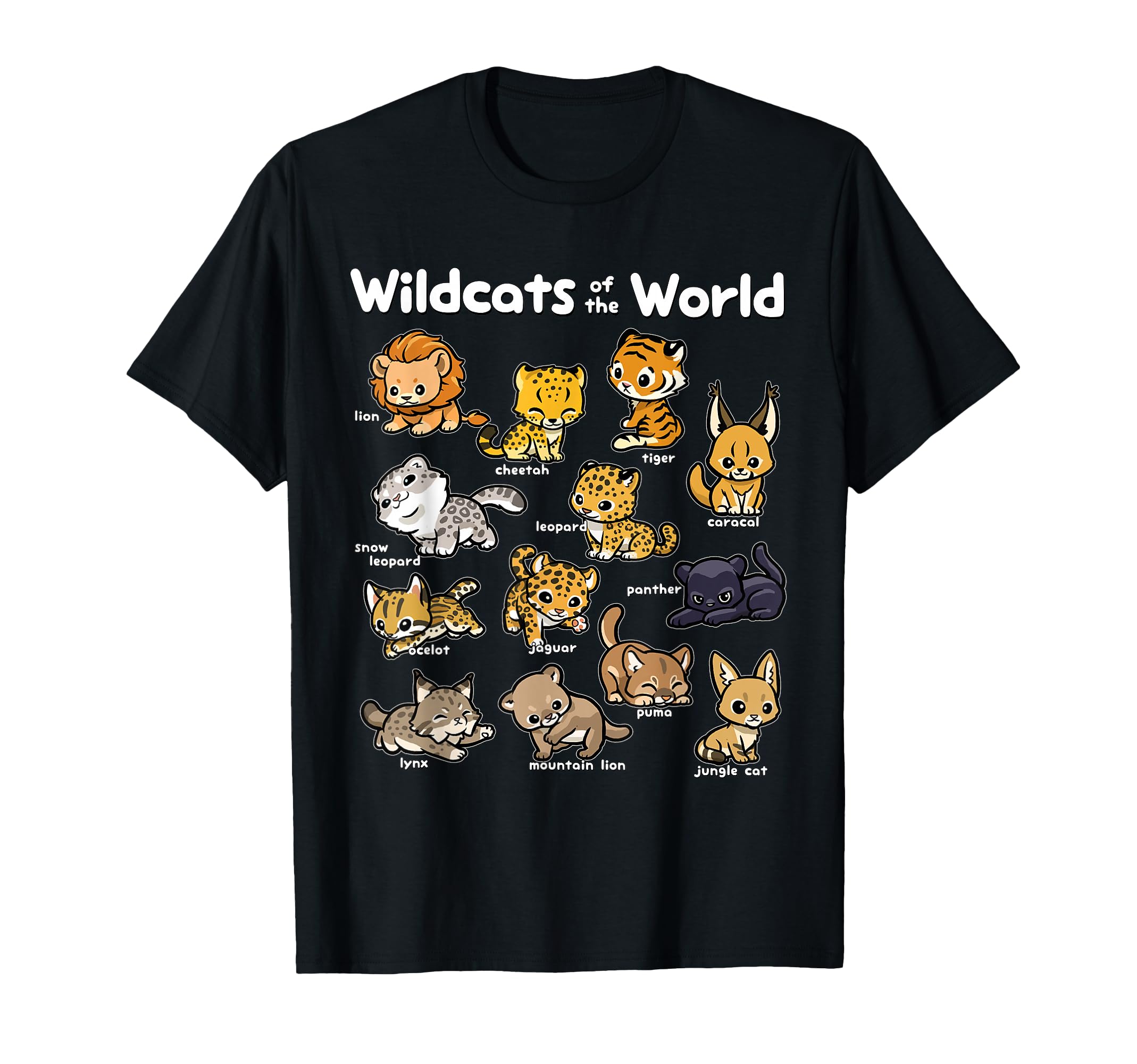 Photo 1 of Wild Cats Shirt Cute Wildcats of The World Lion, Tiger, Lynx T-Shirt GIRLS SM
