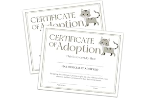 DISFUCO Pet Adoption Certificate - Adopt A Cat Certificate for Girl Boy - Cat Kitten Adoption Party Decorations - Cat Birthday Party Favors Supplies, 10 Adoption Certificates (CC15)