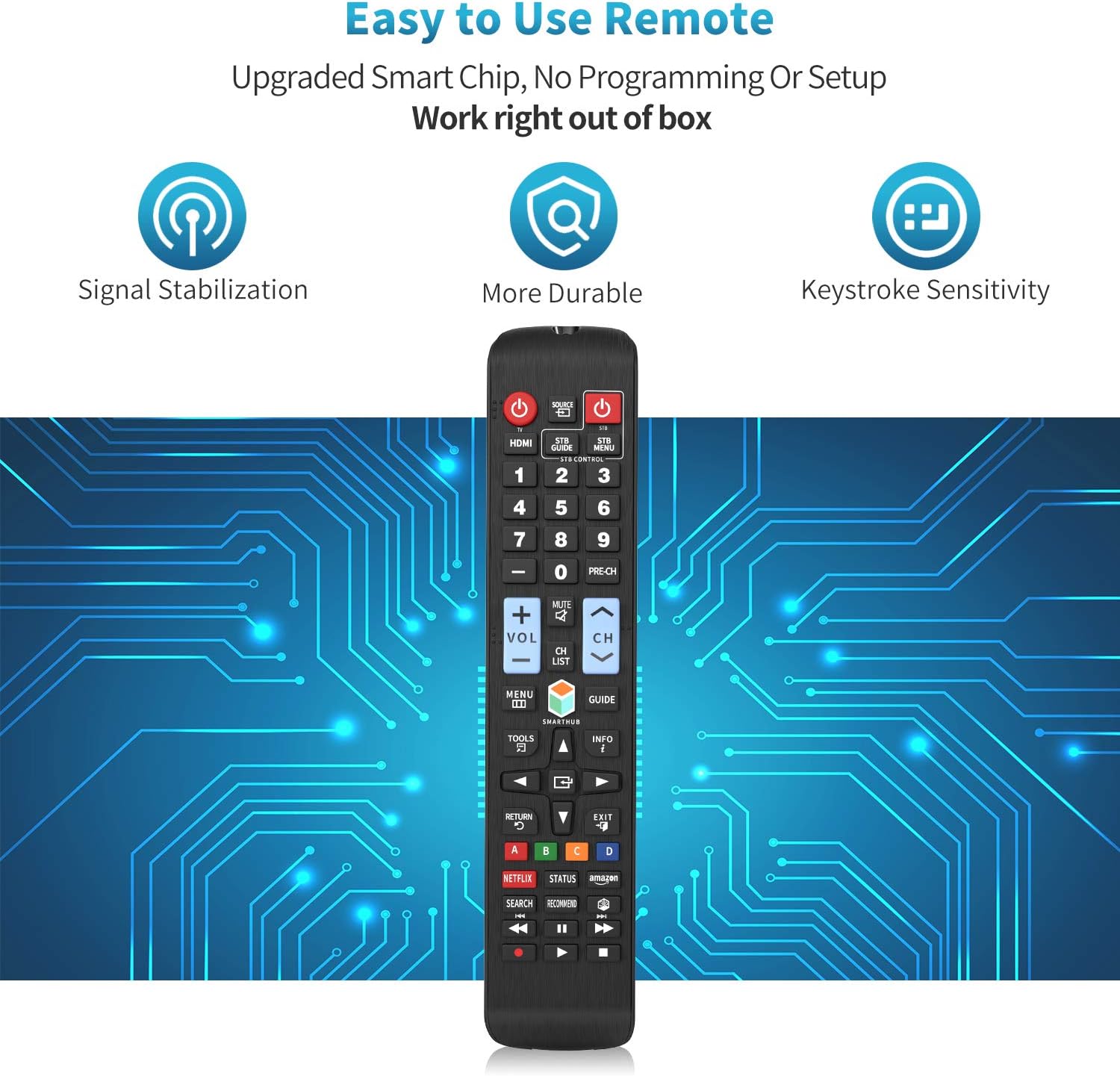 Universal Remote Control for All Samsung TV Remote LCD LED QLED SUHD UHD HDTV Curved Plasma 4K 3D Smart TVs, with Buttons for Netflix, Smart Hub: Electronics