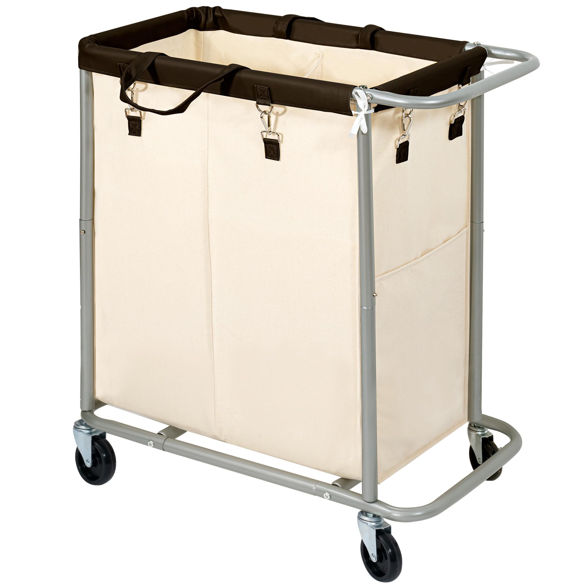 Photo 1 of STO STO Laundry Hamper with Wheels, 2 Section Rolling Laundry Cart Sorter, 37 Gallons (140L), Removable Liner, Steel Frame Dirty Clothes Hamper with Handle for Laundry Room, Bedroom, Beige and Brown