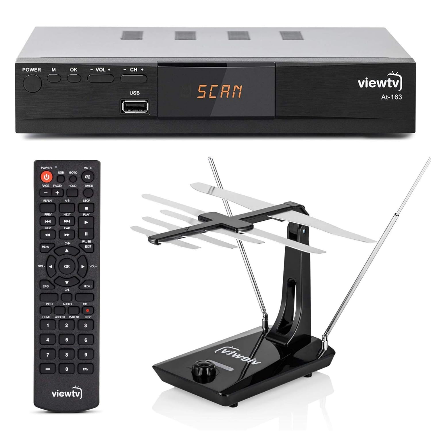 ViewTV AT-163 ATSC Digital TV Converter Box Bundle with ViewTV 70 Mile  Standing HD Digital Indoor TV Antenna and HDMI Cable w/ Recording PVR  Function / HDMI ...