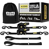 AUGO Retractable Ratchet Straps | 2 Heavy Duty Ratchet Straps Self Retractable Tie Downs with Soft Loops & Storage Bag for Motorcycle, Truck, Trailer, Cargo Van | 1200 Lb Break Strength 1” x 10’