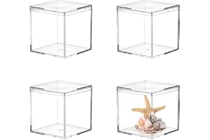 KISSYOU Acrylic Box Clear Boxes with Lid 4 Packs 3.4 * 3.4 * 3.4" Acrylic Party Favors Square Cube Graduation Candy Box Jewelry Storage Box Birthday Gift Boxes Acrylic Display Box