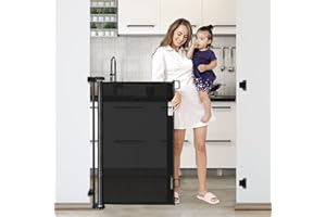 KISKIZ 42-Inch Extra Tall Baby Gate 56" Wide Tall Dog Gate Retractable Baby Gates Adjustable Dog Gates for The House Indoor and Outdoor Pet Gate Mesh Baby Gate for Stairs, Doorways, Hallways, Black