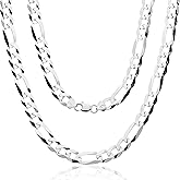 Aka Gioielli - Italian 925 Sterling Silver 11mm Diamond-Cut Figaro Link Chain - Solid Sterling Silver Necklace for Men and Women - Made in Italy