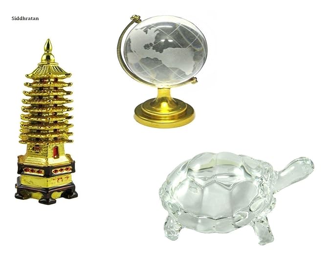 Siddhratan Vastu Feng Shui Set aus Kristallschildkröte + Bildungsturm + Kristallkugel für bessere Bildung, Konzentration und 