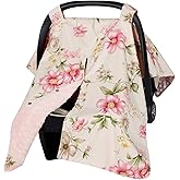Insular Floral Car Seat Covers for Babies, Infant Minky Car Seat Canopy Cover for Boys Girls, Newborn Carseat Cover, Breasstfeeding Nursing Cover, Pink Begonia