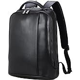 Masa Kawa Slim Leather 15" Laptop Backpack for Women Men Small Business Travel Office Work Computer Rucksack Bag Executive Casual Daypack, Black