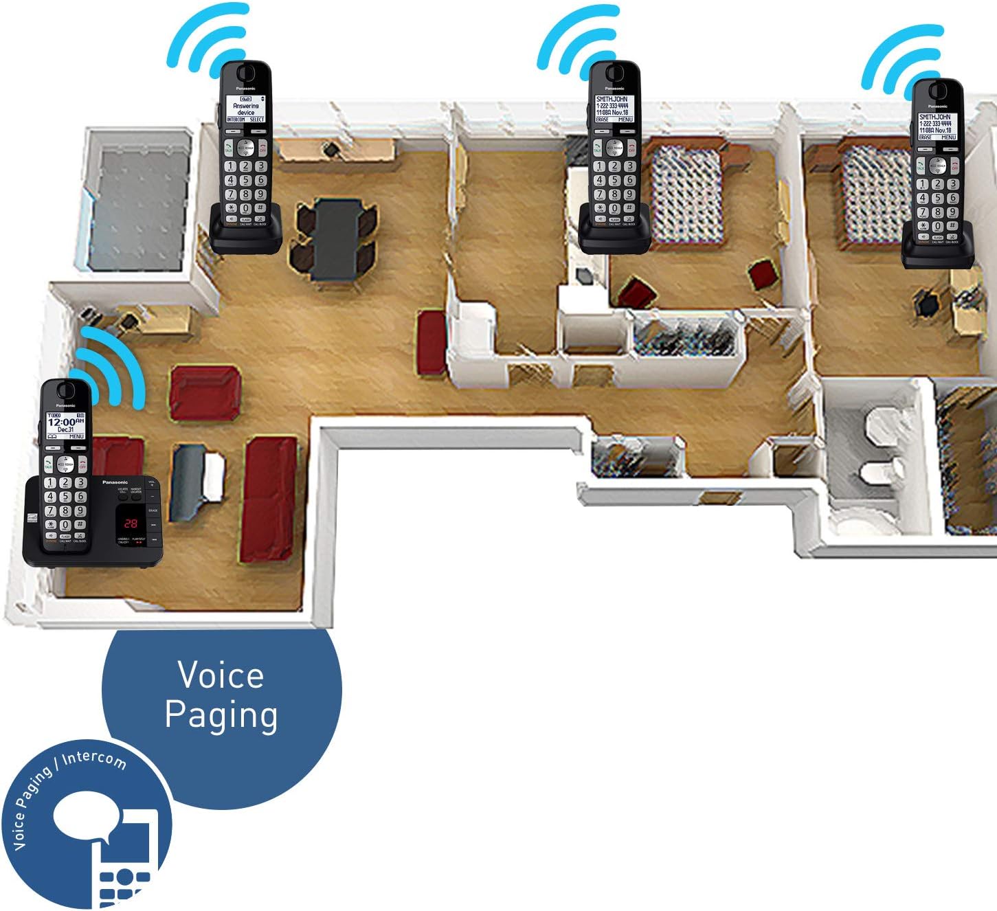 Panasonic DECT 6.0 Expandable Cordless Phone System with Answering Machine and Call Blocking - 3 Handsets - KX-TGE433B (Black): Electronics