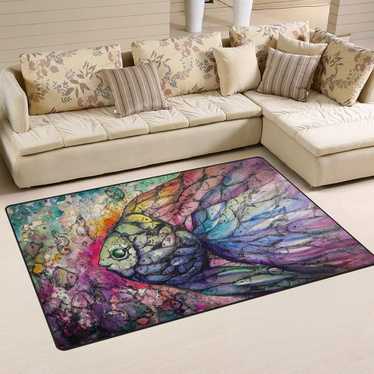 Mnsruu Coral Reef Fish Animal Area Rug Rugs Non-Slip Floor Mat Doormats Living Room Bedroom 50 x 80 cm(1.7 x 2.6 feet)