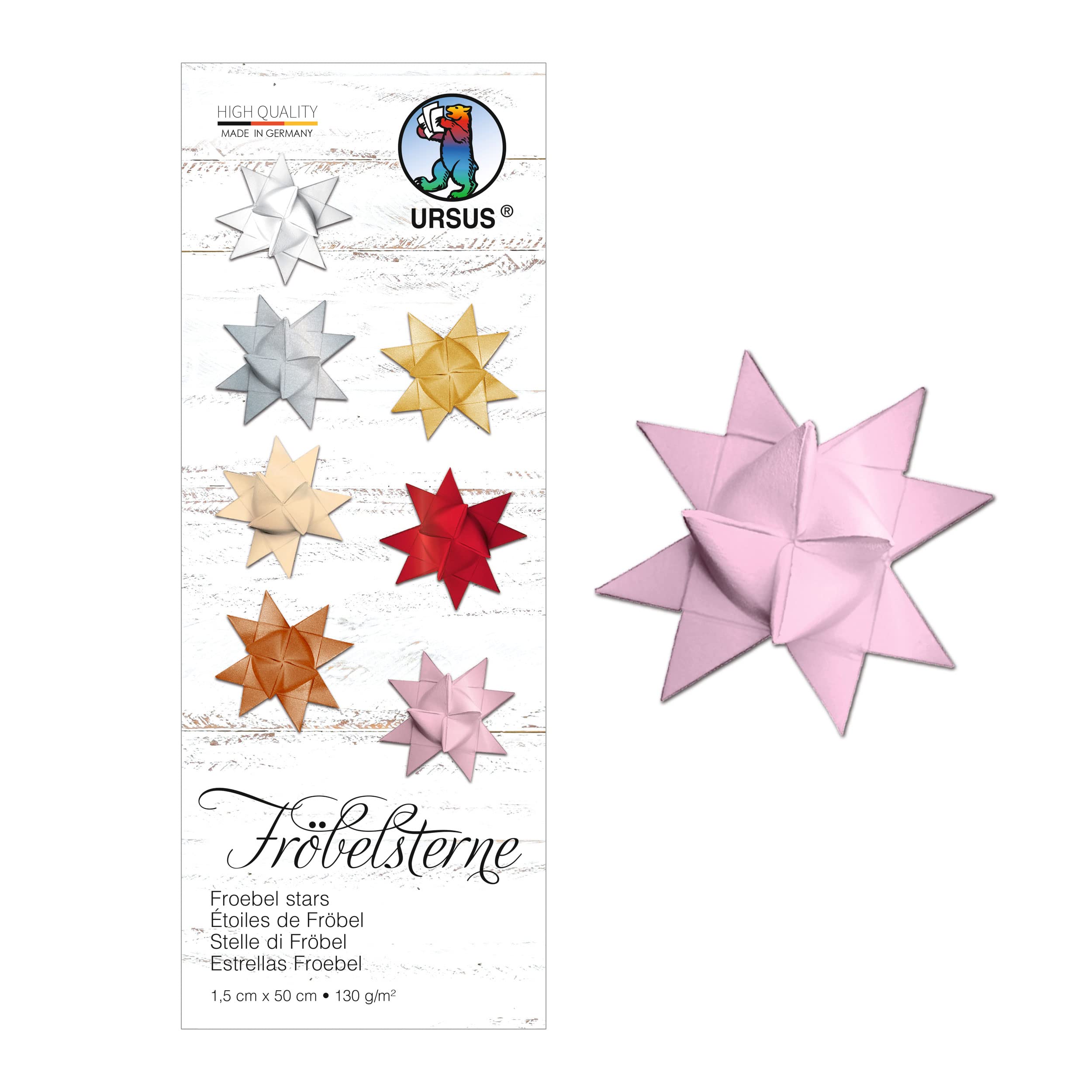 URSUS Moravian, Made of Coloured Drawing Paper 130 g/m 1.5 x 50 cm, 80 Strips for Approx. 20 Stars, Pink, One Size