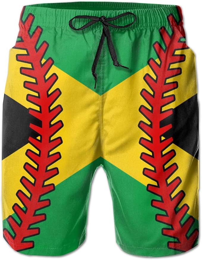 Jiger Jamaica Flag Baseball Mens Quick Dry Swim Trunks Athletic Beach