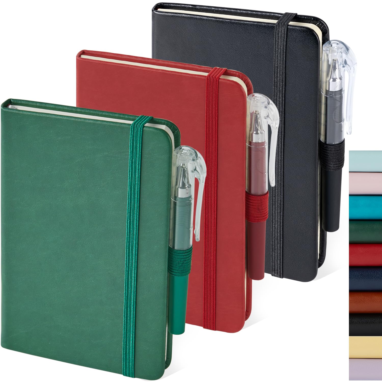 Photo 1 of NIRMIRO Small Notebook Journals, 3 Pack Mini Pocket Note pads for Men & Women Writing, A6 Small Leather Notepad 3.7" x 5.7" with Pen, Black, Red, Green