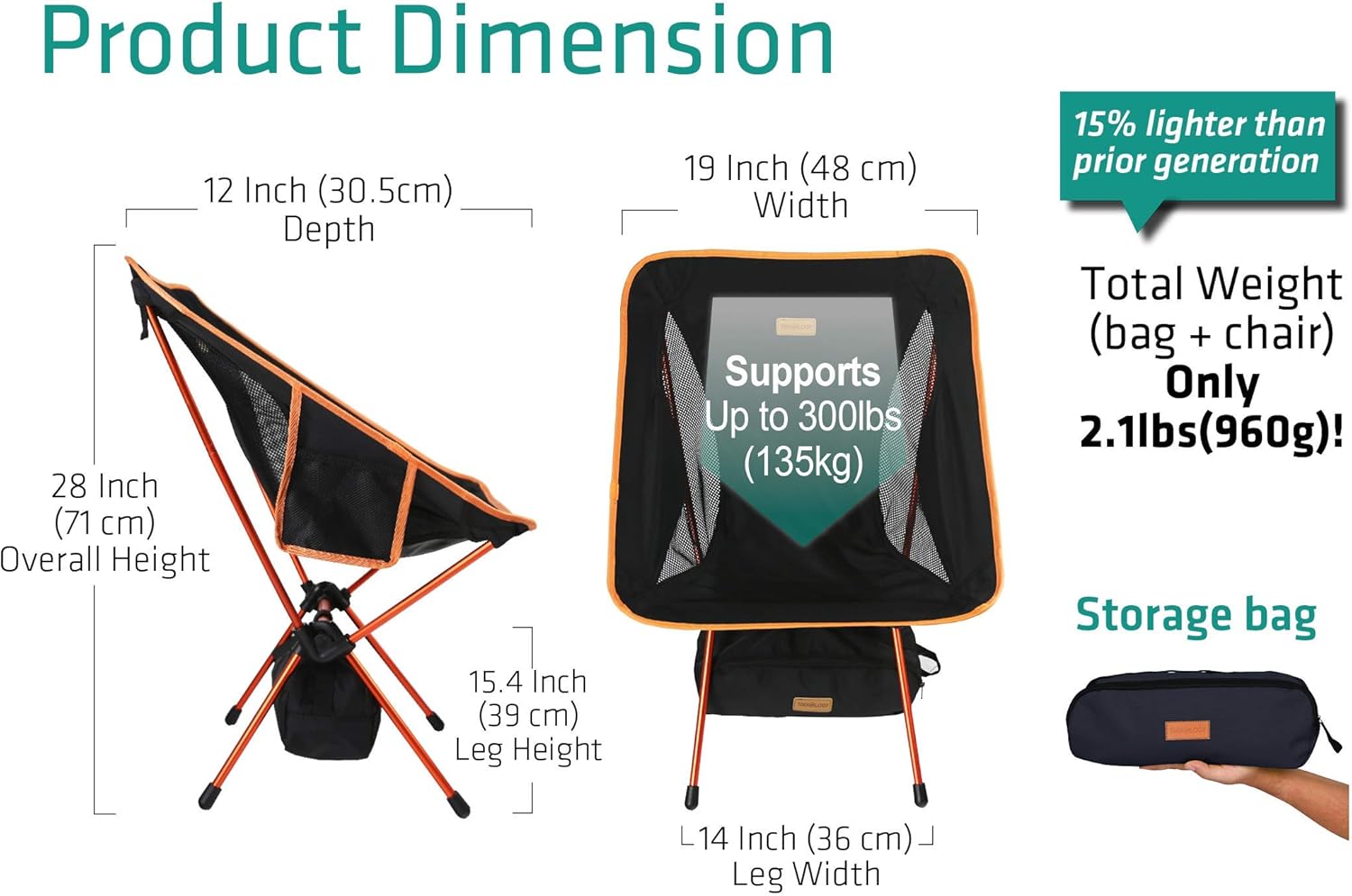 YIZI GO Portable Camping Chair - Compact Ultralight Folding Backpacking Chairs, Small Collapsible Foldable Packable Lightweight Backpack Chair in a Bag for Outdoor, Camp, Picnic, Hiking: Sports & Outdoors