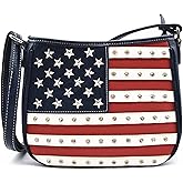 WESTERN ORIGIN American Flag Stars and Stripes Studs Crossbody Handbag USA Patriotic Women Purse Leather Single Shoulder Bag