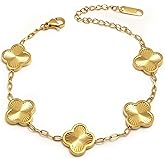 Aimétte Monette 18K Gold Plated Bracelets for Women Non Tarnish, Golden/Red/White/Black Four Leaf Clover Bracelet Charm Bracelets for Women Trendy Valentines Day Gifts for Her