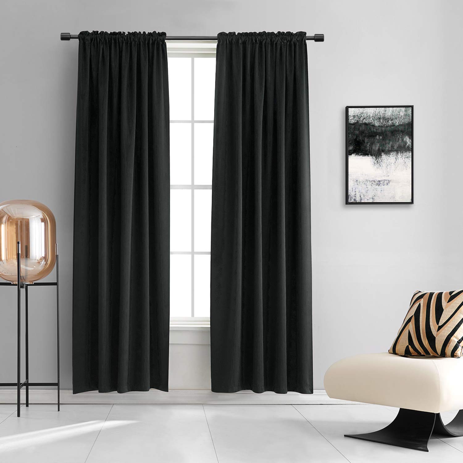 DONREN Bedroom Window Treatments Blackout Curtains - Thermal Insulating Rod Pockets Drapes Panels for Living Room (52 by 90 Inches,2 Panels,Black)