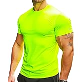 RGJU Mens Running Shirt Quick Dry Fit Short Sleeve Performance T-Shirt Moisture Wicking Ourdoor Active Wear Reflective