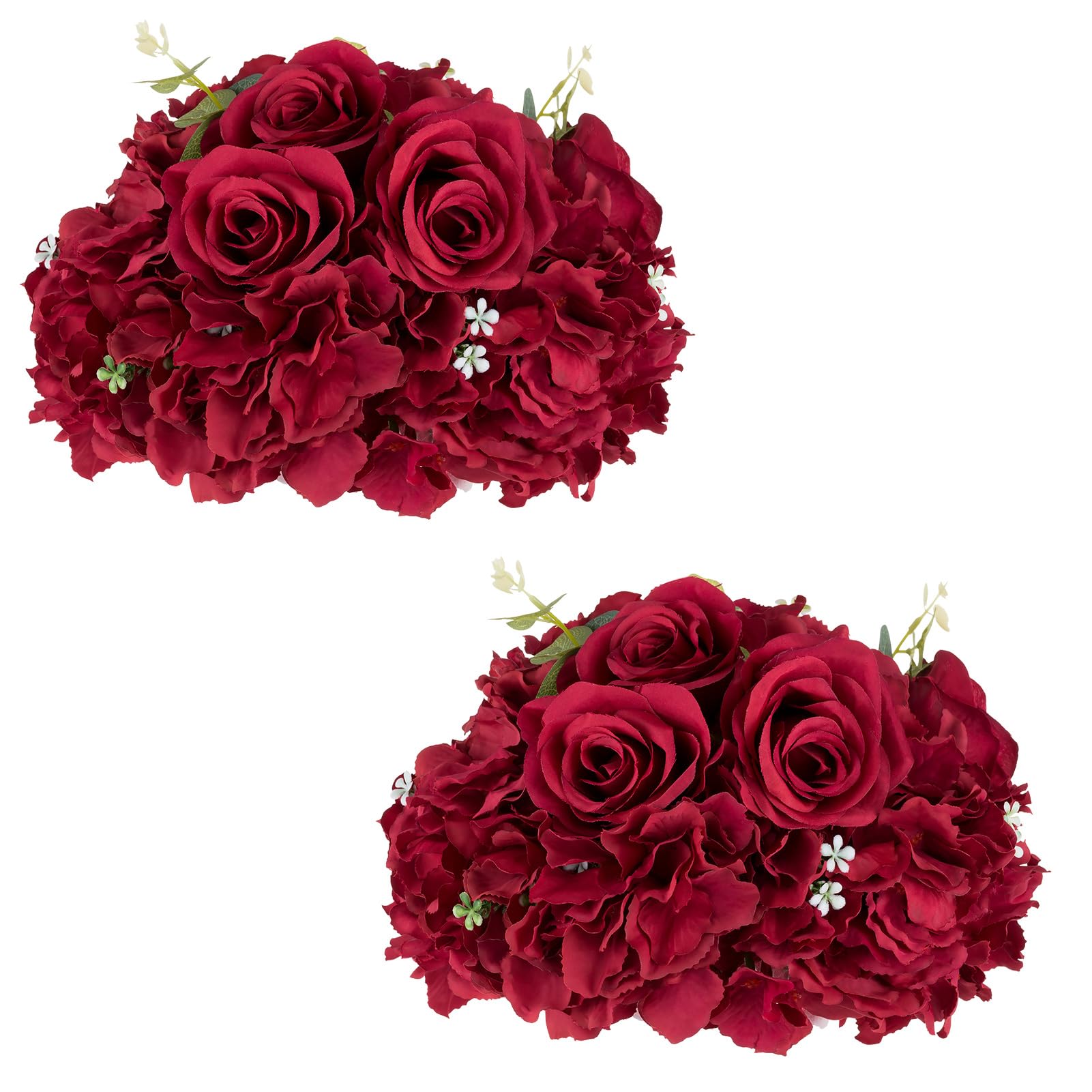 NUPTIO Flower Balls for Wedding Centrepieces - 2 Pcs 30cm Diameter Artificial Flower Ball Arrangement Bouquet Party Centerpieces for Tables Burgundy Fake Rose Flowers for Weddings Decor