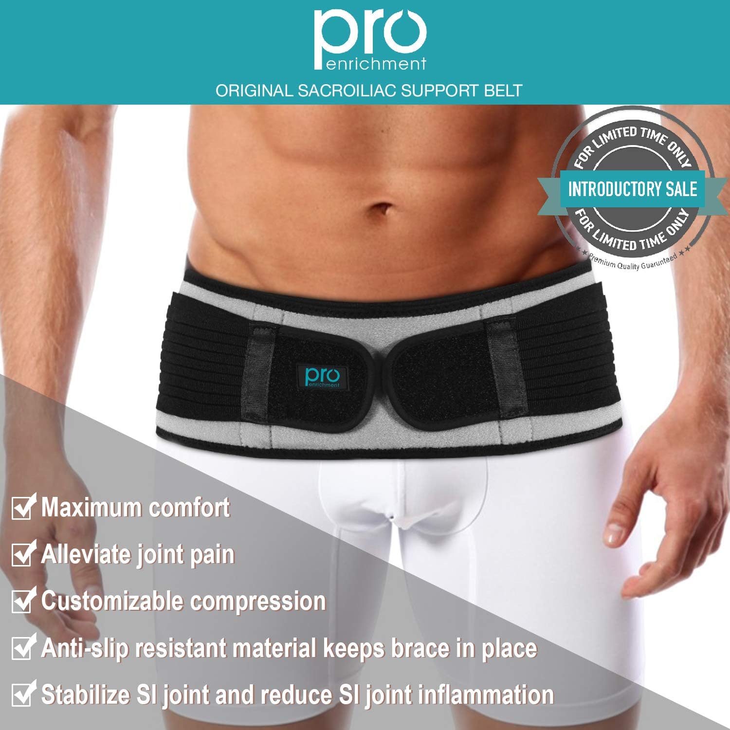 Sacroiliac Hip Belt for Women & Men That Alleviate Sciatica, Lower Back & Lumbar Pain Relief. Diamond Back Brace Provides SI Joint Pelvic Support Nerve Compression & Stability Anti-Slip (Regular Size): Health & Personal Care