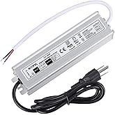 LED Driver 60 Watts Waterproof IP67 Power Supply Transformer Adapter 100V-265V AC to 12V DC Low Voltage Output with 3-Prong Plug 3.3 Feet Cable for LED Light, Computer Project, Outdoor Light