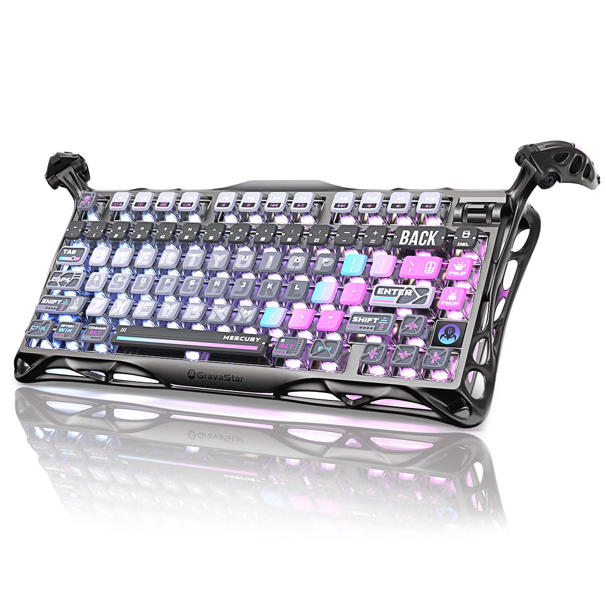 GravaStar Mercury K1 Pro Wireless Mechanical Gaming Keyboard, 75% Layout RGB Custom Keyboard, Electroplated Glossy Frame, Hot-Swappable Linear Switches – Cyberpunk Edition