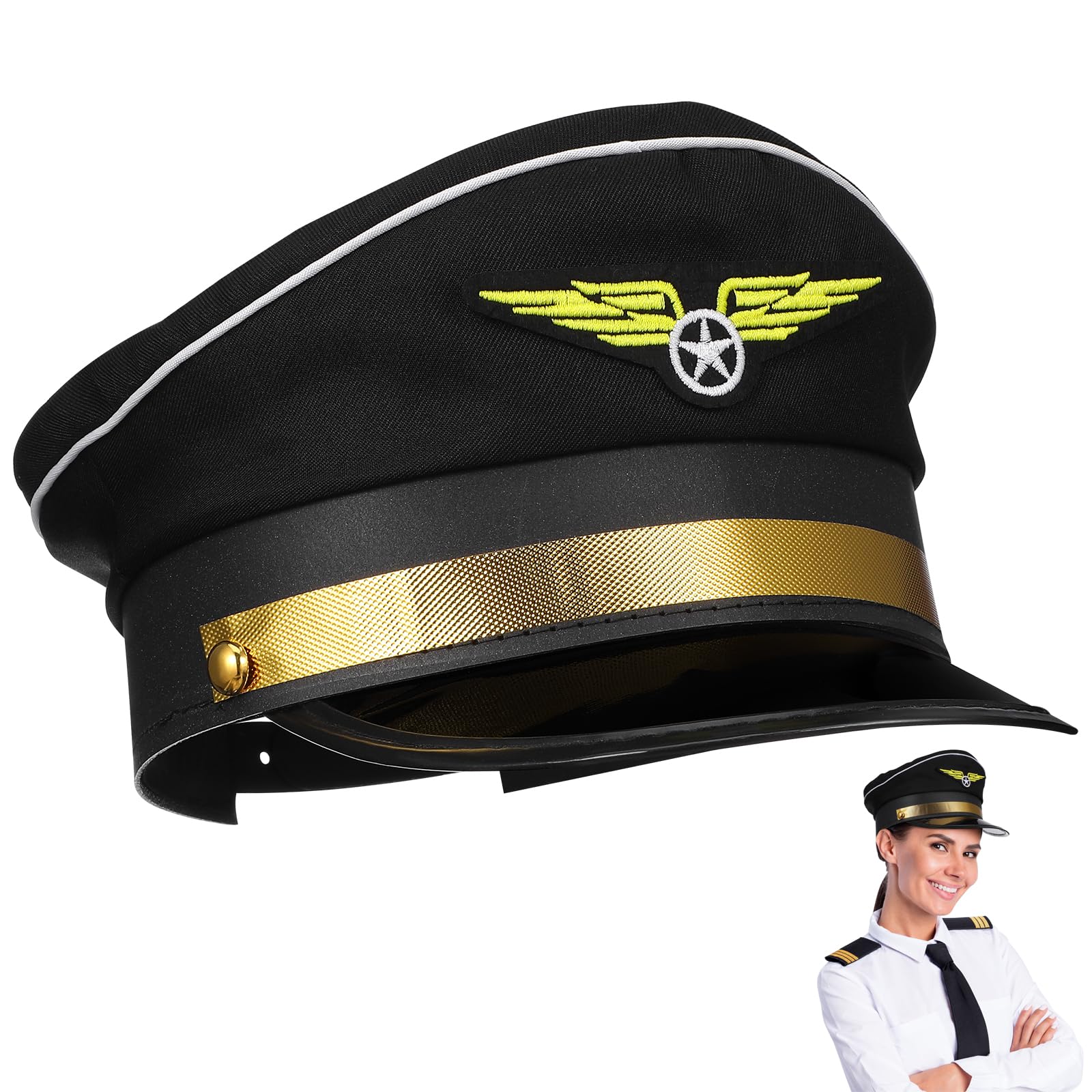 Alipis Airline Pilot Captain Hat: Adjustable Aviator Hat - America Pilot Costume Accessories for Teenager Adults Halloween Cosplay Dress up Party Decor