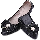 Anxle Womens Foldable Ballet Flats Bling Rhinestone Pointed Toe Comfort Slip On Walk Work Loafers Bridal Dress Shoes