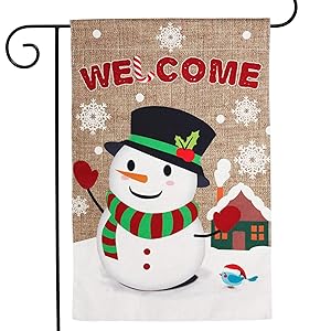WATINC Burlap Welcome Garden Flag with Snowman for Christmas Decorations, Double Sided Flags with Snowflakes Animal for House Yard Winter Party Decor, Season Home Outdoor Flag Garden 18.5 x 12.4 Inch