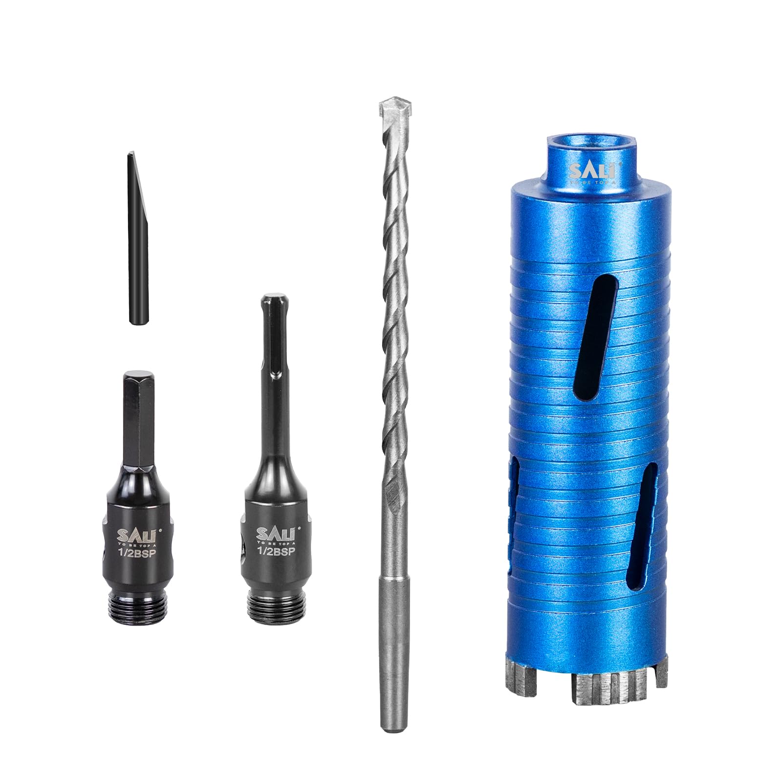 Diamond Core Drill Bit Set - 52mm x 150mm Turbo Laser-Welded Segments for Concrete, Brick, Block, Stone Masonry, Granite with SDS Adapter, Hex Shank Adapter, Centre Bit